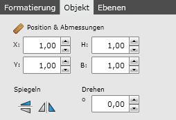 Position und Abmessungen