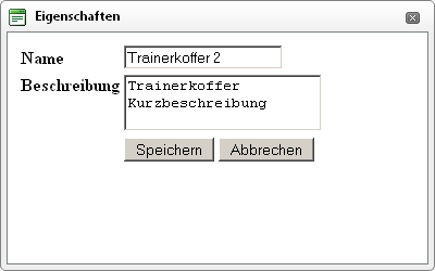 Trainerkoffer-Eigenschaften bearbeiten